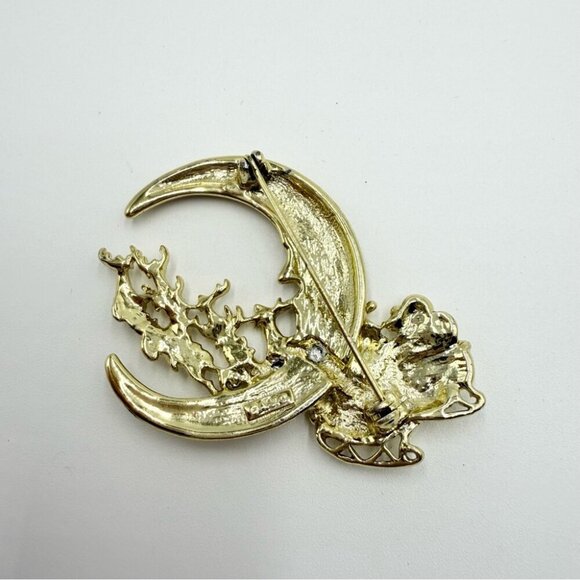 DANECRAFT Gold Tone Moon Face Christmas Santa Clause Sleigh Reindeer Brooch - Picture 5 of 6